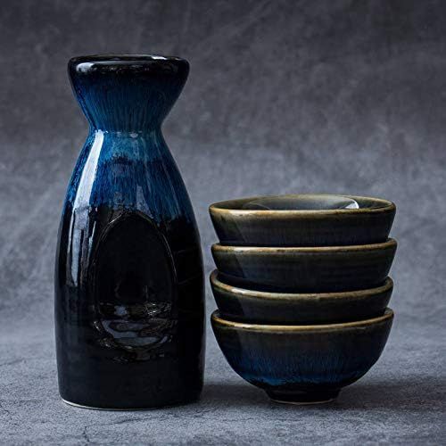  [아마존베스트]Sizikato 5PCS Kiln-Change Ceramics Sake Set Include 1PCS Sake Bottle and 4PCS Sake Cups