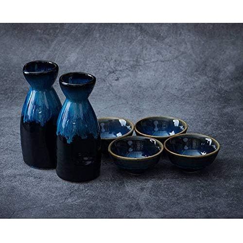  [아마존베스트]Sizikato 5PCS Kiln-Change Ceramics Sake Set Include 1PCS Sake Bottle and 4PCS Sake Cups