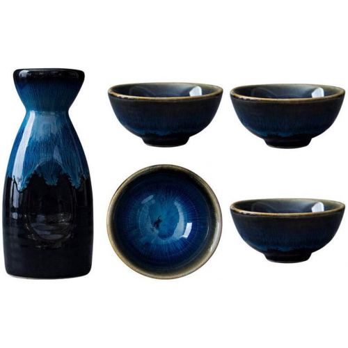  [아마존베스트]Sizikato 5PCS Kiln-Change Ceramics Sake Set Include 1PCS Sake Bottle and 4PCS Sake Cups