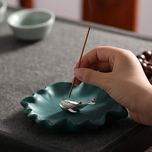  인센스스틱 Sizikato Cute Silver Whale Incense Burner Incense Stick Holder with Lotus Leaf Tray.