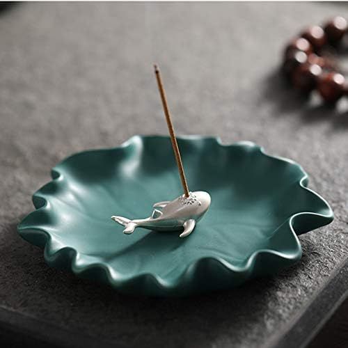  인센스스틱 Sizikato Cute Silver Whale Incense Burner Incense Stick Holder with Lotus Leaf Tray.