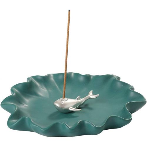  인센스스틱 Sizikato Cute Silver Whale Incense Burner Incense Stick Holder with Lotus Leaf Tray.