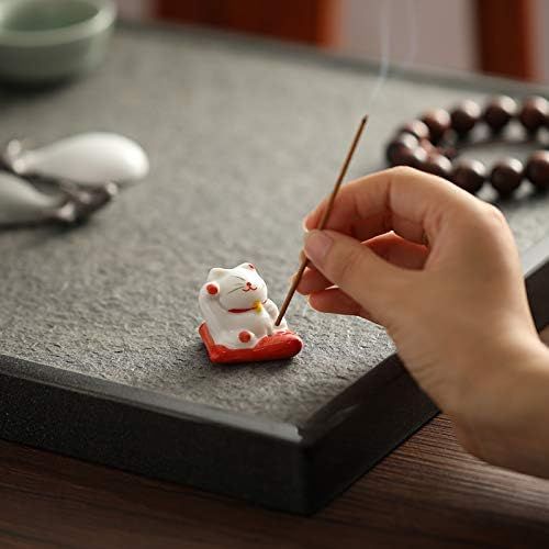  인센스스틱 Sizikato Cute Lucky Cat Incense Burner Incense Stick Holder with Lotus Leaf Tray.