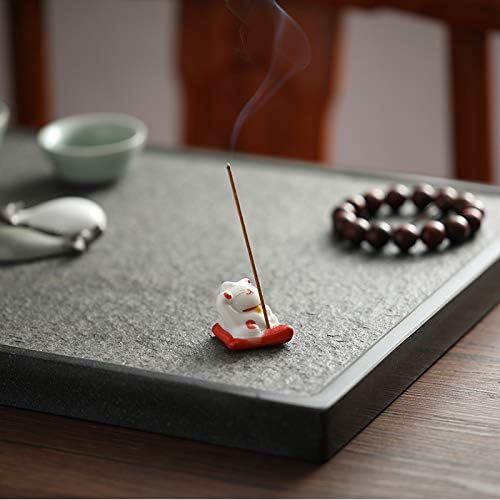  인센스스틱 Sizikato Cute Lucky Cat Incense Burner Incense Stick Holder with Lotus Leaf Tray.