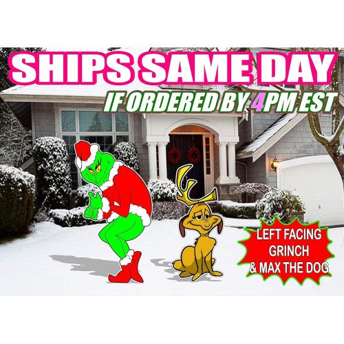  SK Grinch Stealing Christmas Lights & Max The Dog LEFT Facing Grinch Yard Art FAST SHIPPING