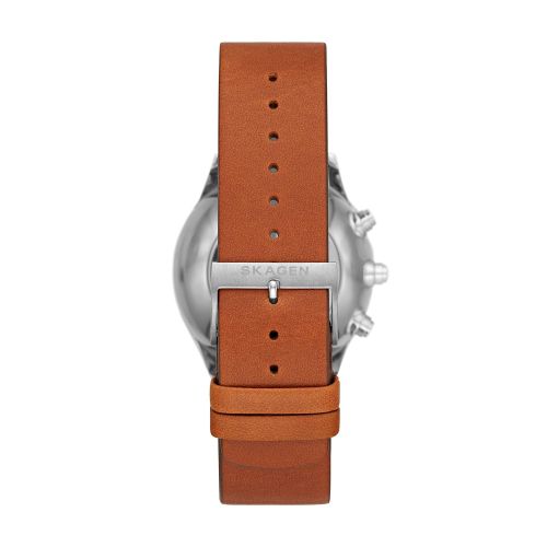  Skagen Connected Mens Holst Titanium and Leather Hybrid Smartwatch, Color: Grey, Brown (Model: SKT1306)