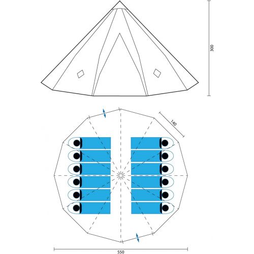  skandika Tipi 301 12-Personen Familienzelt Tipii/Teepee Pyramiden/Indianerzelt, mit eingenahtem Boden, 300 cm Stehhoehe, 3000 mm Wassersaule