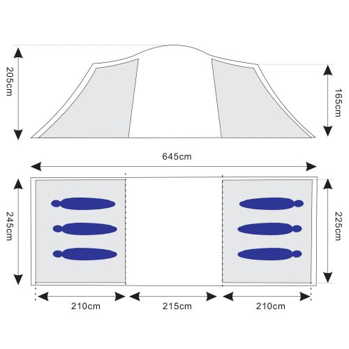  Skandika outdoor skandika Outdoor Harstad 6 Zelt, Blau/Grau, 645 x 245 cm