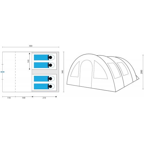  Skandika outdoor skandika Kemi 4 Personen Tunnelzelt mit 2 Schlafkabinen und 3000mm Wassersaule