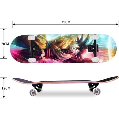  Skateboard Son Goku Pattern Maple Deck Double Rocker Complete Skateboards 31.4 Inch - Full Moon