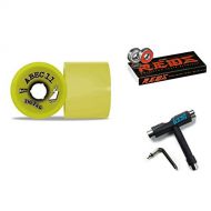 Skateboard Wheels ABEC 11 Abec11 Retro Zigzags Longboard Wheels 66mm 83a Lemon with Bones Reds Bearings and CCS Skate Tool