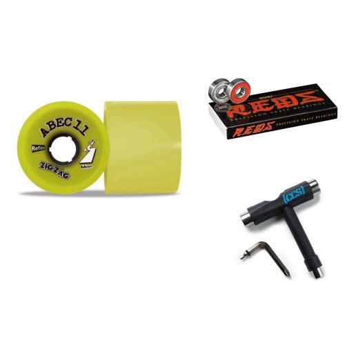  Skateboard Wheels ABEC 11 Abec11 Retro Zigzags Longboard Wheels 66mm 83a Lemon with Bones Reds Bearings and CCS Skate Tool