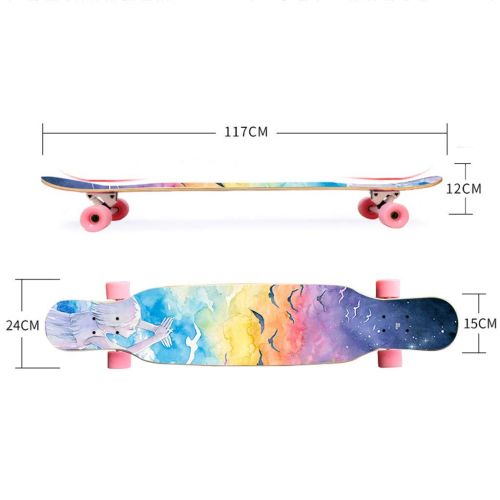  Skateboards Skateboardfahren Tanzen Longboard Unisexuell Tanzbrett Buersten Street Travel Profiboard Strasse Anfaenger 117 * 24 Regenbogen (Color : Multi-Colored, Size : 117 * 24 * 12