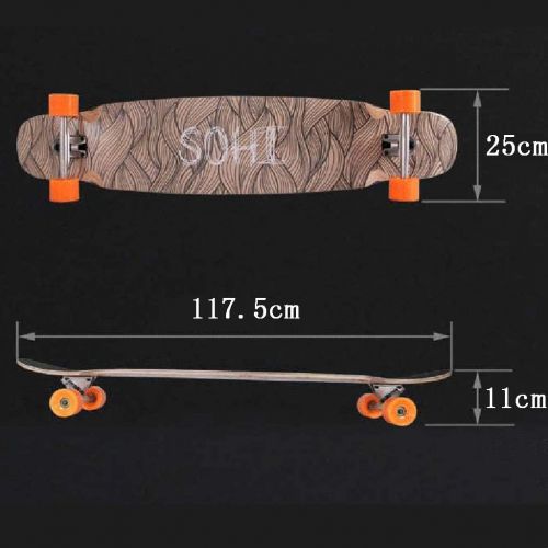  Skateboards JXYH Professionelles Board Long Dance Board Jungen Und Madchen Allgemein Tanzen Travelling Street All Wheel Scooter Anfanger 117.5 * 25 Orange