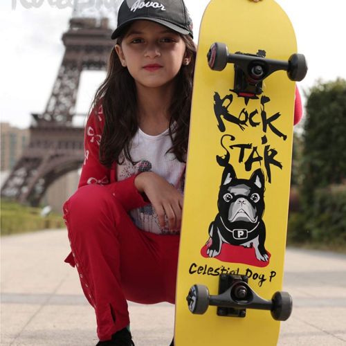  Skateboards Doppeltes Professionelles Brett Anfaenger Allgemeines Der Erwachsenen Kinder Vier Radbuerste Strasse Roller 79 * 20 Gelb (Color : Yellow, Size : 79 * 20 * 10cm)