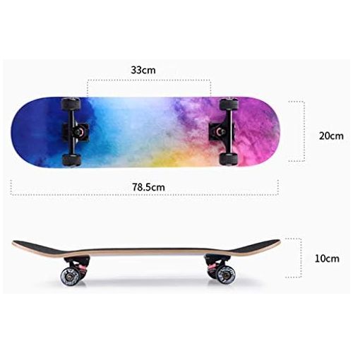  Skateboards JXYH Professionelles Board Anfanger Erwachsene Jungen Und Madchen Kinder Allgemein Kurzes Board Allradroller Double Warping Type Regenbogenfarbe 78.5 * 20