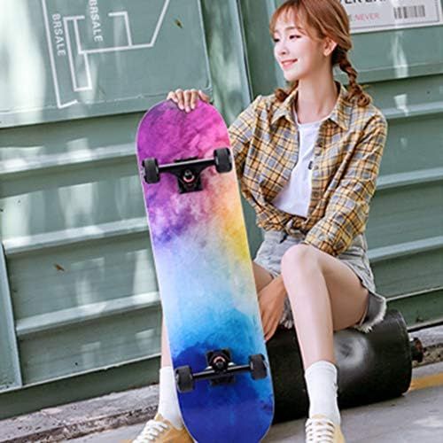  Skateboards JXYH Professionelles Board Anfanger Erwachsene Jungen Und Madchen Kinder Allgemein Kurzes Board Allradroller Double Warping Type Regenbogenfarbe 78.5 * 20