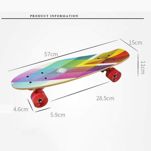  Skateboards U-Boot Kleines Fischbrett Mini-Ahornbrett 57 * 15 * 11 Regenbogenfarbe Anfanger Pinsel Street Travel Vierradriger Roller (Color : Multi-Colored, Size : 57 * 15 * 11cm)