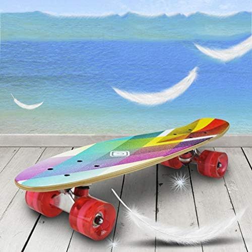  Skateboards U-Boot Kleines Fischbrett Mini-Ahornbrett 57 * 15 * 11 Regenbogenfarbe Anfanger Pinsel Street Travel Vierradriger Roller (Color : Multi-Colored, Size : 57 * 15 * 11cm)