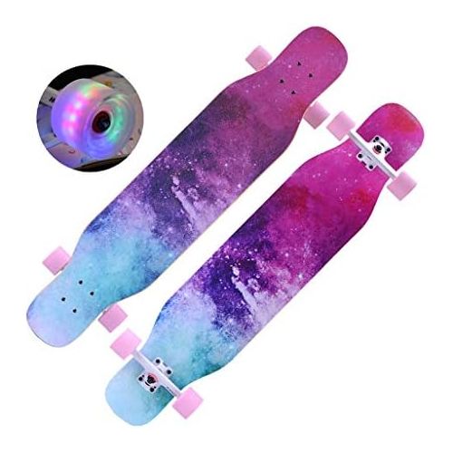  Skateboards Longboard Jungen Und Madchen Universal Doppelseitiges Muster Anfanger Pink Brush Street Dance Board Autobahn Flash Luminous Wheel 110cm (Color : Pink, Size : 110 * 23 *