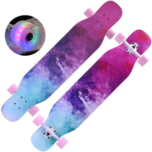  Skateboards Longboard Jungen Und Madchen Universal Doppelseitiges Muster Anfanger Pink Brush Street Dance Board Autobahn Flash Luminous Wheel 110cm (Color : Pink, Size : 110 * 23 *