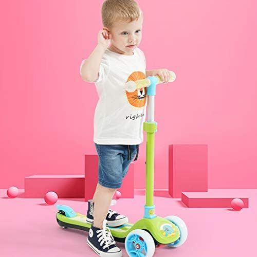  Skateboards 55cm Gruen Flash Wheel Faltbares Auto Kinder-Baby-Roller Kinderauto 3 Wheeler 2-3-6-12 Jahre Alt Roller (Color : Green, Size : 55 * 25 * 55cm)