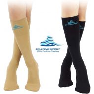 SkatingSpirit Figure Skating Socks (2 Pairs), Knee high, Extra wide cuff band non-slipping