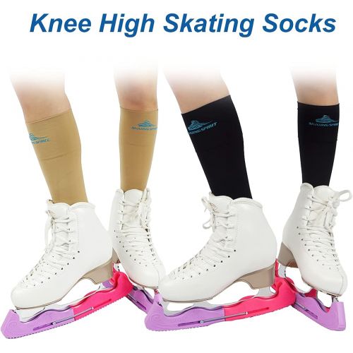  SkatingSpirit Figure Skating Socks (2 Pairs), Knee high, Extra wide cuff band non-slipping