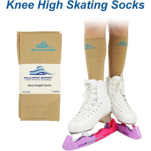  SkatingSpirit Figure Skating Socks (2 Pairs), Knee high, Extra wide cuff band non-slipping