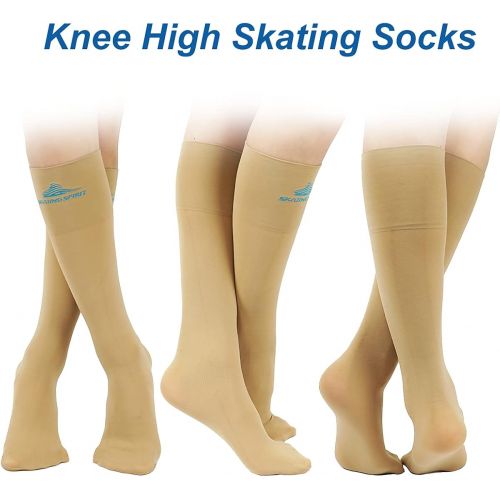 SkatingSpirit Figure Skating Socks (2 Pairs), Knee high, Extra wide cuff band non-slipping