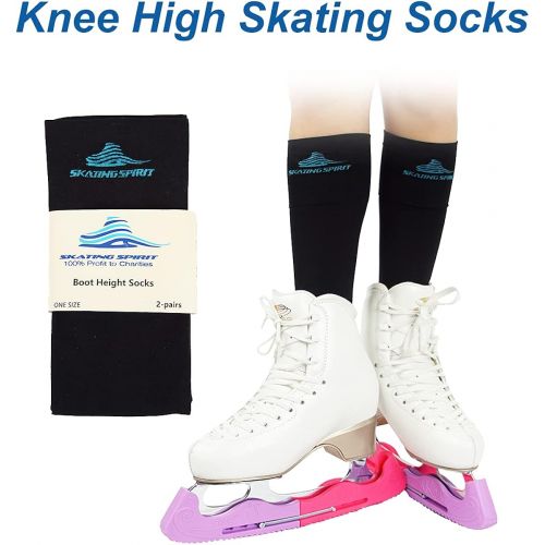  SkatingSpirit Figure Skating Socks (2 Pairs), Knee high, Extra wide cuff band non-slipping