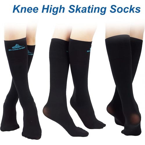  SkatingSpirit Figure Skating Socks (2 Pairs), Knee high, Extra wide cuff band non-slipping