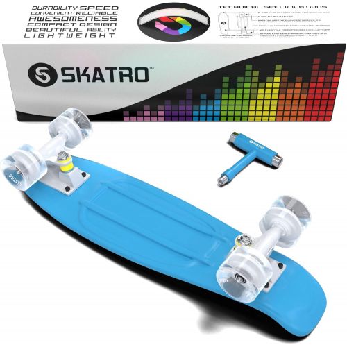  [아마존베스트]Skatro Mini Cruiser Skateboard. 22x6inch Retro Style Plastic Board Comes Complete