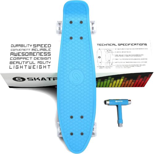  [아마존베스트]Skatro Mini Cruiser Skateboard. 22x6inch Retro Style Plastic Board Comes Complete