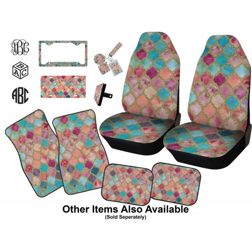 Skid YouCustomizeIt Glitter Moroccan Watercolor Car Floor Mats Set - 2 Front & 2 Back (Personalized)