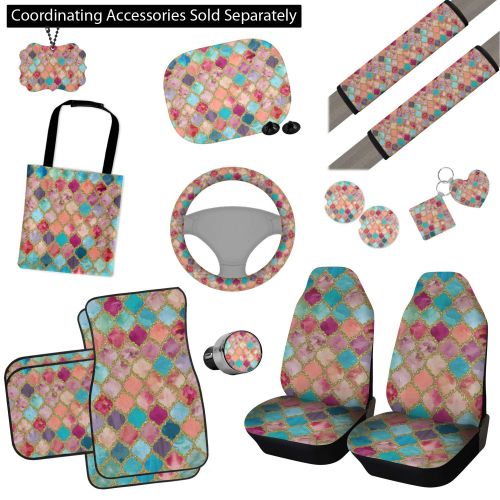  Skid YouCustomizeIt Glitter Moroccan Watercolor Car Floor Mats Set - 2 Front & 2 Back (Personalized)