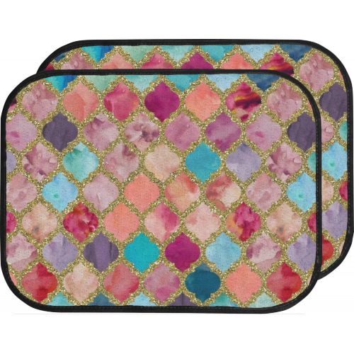  Skid YouCustomizeIt Glitter Moroccan Watercolor Car Floor Mats Set - 2 Front & 2 Back (Personalized)