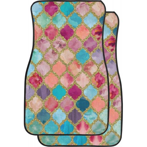  Skid YouCustomizeIt Glitter Moroccan Watercolor Car Floor Mats Set - 2 Front & 2 Back (Personalized)