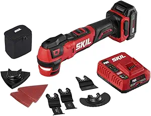 SKIL PWRCore 12 Brushless 12V Oscillating Tool Kit with 40pcs Accessories, Includes 2.0Ah Lithium Battery and PWRJump Charger - OS592702, Red