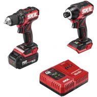 SKIL PWR CORE 20 Brushless 20V Compact Drill Driver and Impact Driver Kit Includes 2.0Ah Battery and PWR Jump Charger - CB8437B-10