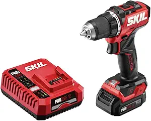 SKIL PWR CORE 12 Brushless 12V 1/2 In. Compact Varible-Speed Drill Driver Kit with 1/2'' Single-Sleeve, Keyless Chuck & LED Worklight Includes 2.0Ah Battery and PWR JUMP Charger - DL6290A-10