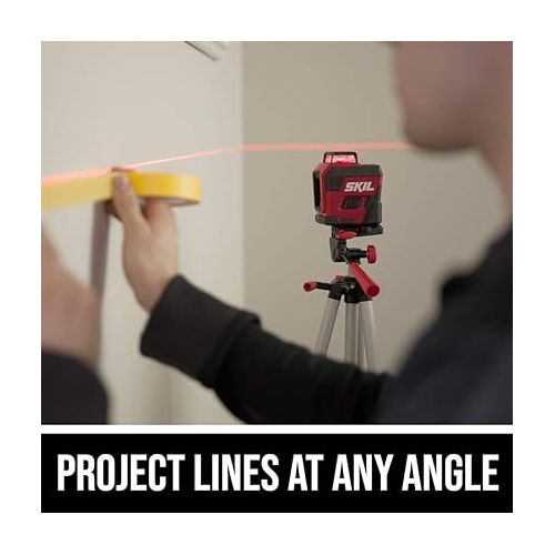  SKIL 65ft. 360° Red Self-Leveling Cross Line Laser Level with Horizontal and Vertical Lines Rechargeable Lithium Battery USB Charging Port, Compact Tripod & Carry Bag Included - LL932201