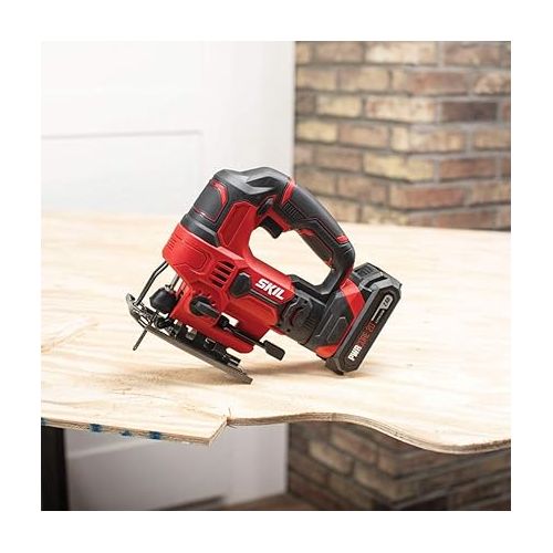  SKIL PWR CORE 20V 7/8 Inch Stroke Length Jigsaw Includes 2.0Ah PWR CORE 20 Lithium Battery and Charger - JS820302