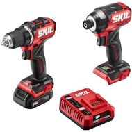 SKIL PWR CORE 12 Brushless 12V Compact Drill Driver & Impact Driver Kit Includes 2.0Ah Battery and PWR JUMP Charger - CB8429A-10,Red