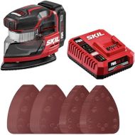 SKIL PWR CORE 12 Brushless 12V Compact Detail Sander Kit with Up to 12,000 OPM Includes 40pc Sandpaper(80/120/180/240 grits), Dust Box, 2.0Ah Battery and Charger - SR6608A-10,Red