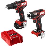 SKIL 2-Tool Kit: PWRCore 12 Brushless 12V 1/2 Inch Cordless Drill Driver and 1/4 Inch Hex Impact Driver, Includes 2.0Ah Lithium Battery and Standard Charger - CB738401, Red