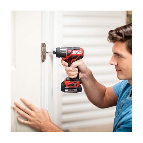  SKIL 2-Tool Kit: PWRCore 12 Brushless 12V 1/2 Inch Cordless Drill Driver and 1/4 Inch Hex Impact Driver, Includes 2.0Ah Lithium Battery and Standard Charger - CB738401, Red