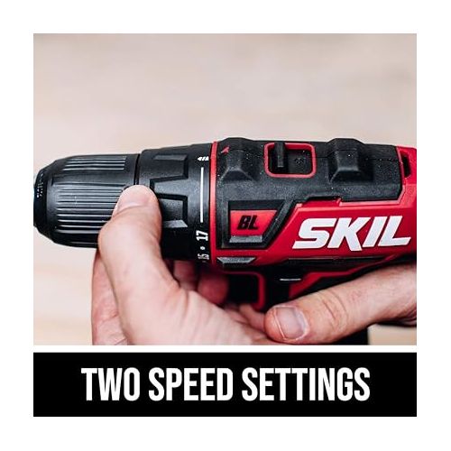  SKIL 2-Tool Combo Kit: PWRCore 12 Brushless 12V 1/2 Inch Cordless Drill Driver and 100 Foot Laser Distance Measurer and Level, Includes 2.0Ah Lithium Battery and PWRJump Charger - CB737501