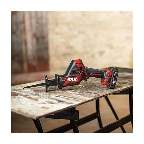  SKIL PWR CORE 12 Brushless 12V Compact Reciprocating Saw Kit, Includes 2.0Ah Lithium Battery and PWR JUMP Charger - RS582802