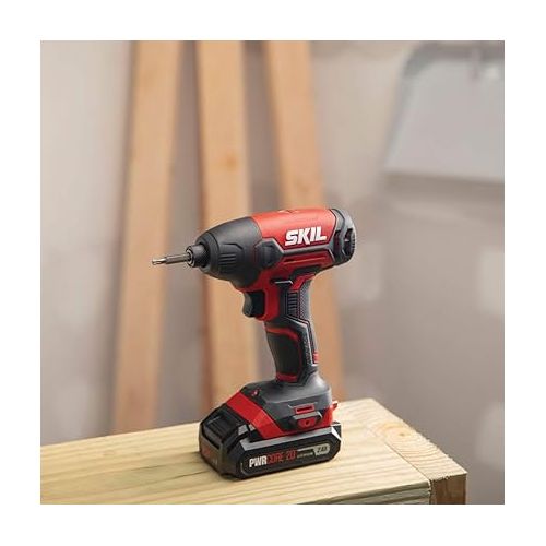  SKIL 20V 2-Tool Combo Kit: 20V Cordless Drill Driver and Impact Driver Kit Includes 2.0Ah PWR CORE 20 Lithium Battery and Charger - CB739001